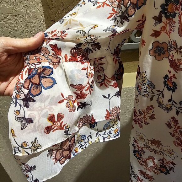 Alyx 1X Floral Peasant Chiffon Top Bohemian Off-Shoulder Flowy Garden Romantic - Picture 5 of 9